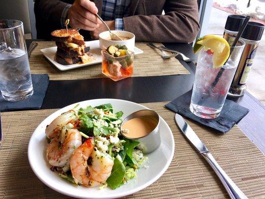 The shaved Brussel and Kale salad is deeelish ...I don't eat meat and sometimes add fish and like it the spicy buttermilk dressing