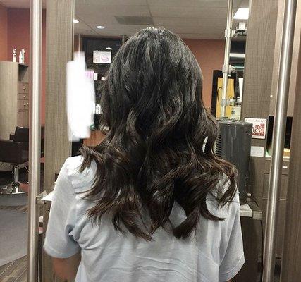 Brazilian blowout: I've never had such good quality hair before. Even after she gave me curls with a curling iron, my hair still shone.