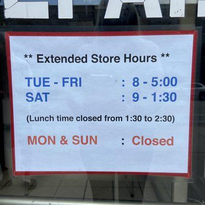 Downtown Cleaners' posted hours as of 8/2/2021