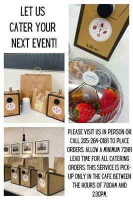 Let us cater your next meeting or work event!