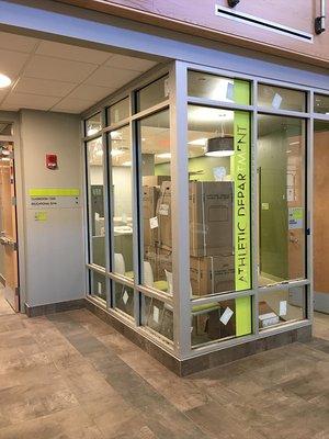 Vinyl graphics on glass and small directory in a local college