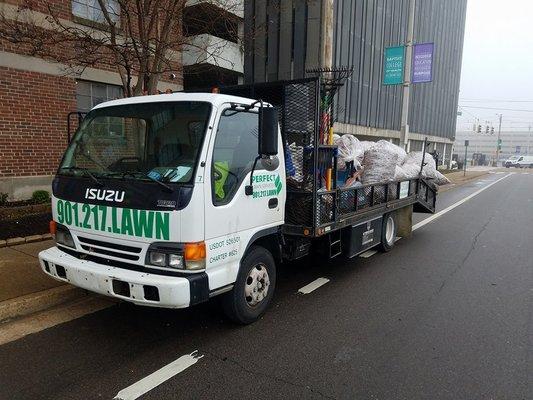 Landscape Truck Servicing the Medical District Apartments Memphis, TN
