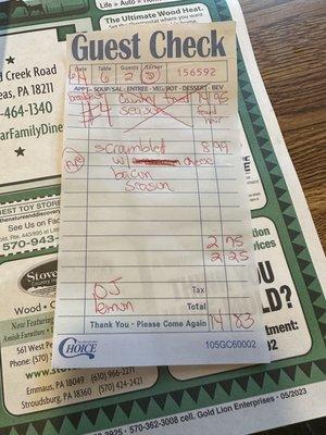 Yes they wrote found hair on the bill!