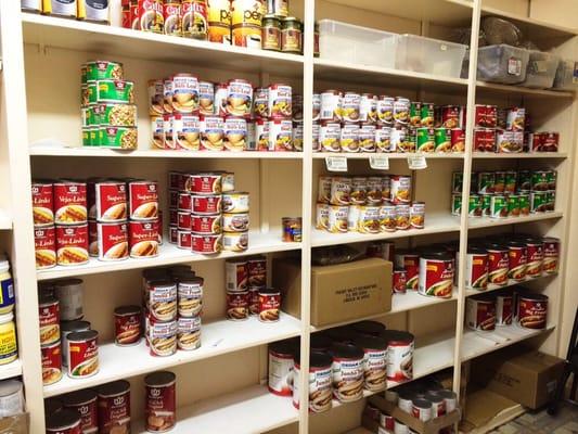 Canned veggie goods (the camera cut off part of the food shelves).