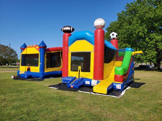Bounce house rentals Chesapeake. Sports Combo & Modular with enclosed slide.