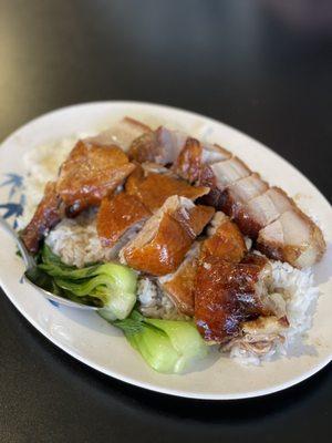 Roast pork and roast duck rice plate