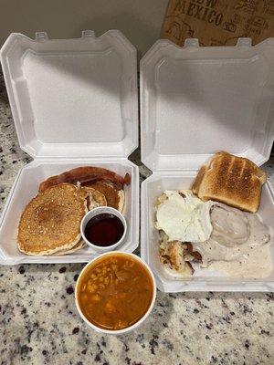 Pancakes, Chicken Fried Steak and Eggs, Posole