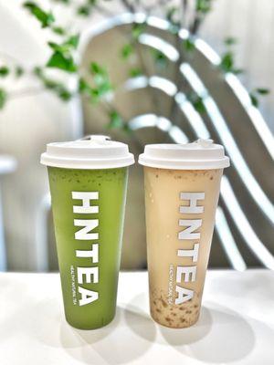 Premium Matcha Soy Latte and Golden Black Tea Latte