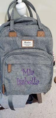 Embroidered wording on Diaper Bag