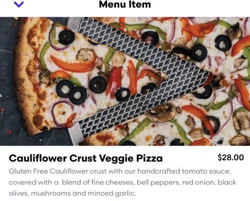 Screenshot of menu on GrubHub. "A blend of fine cheeses," it wasn't.