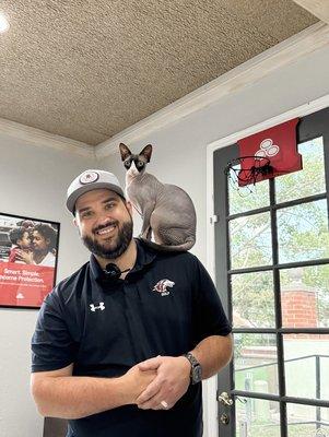 Steve and his cat that was saved by our alliance company Trupanion!!