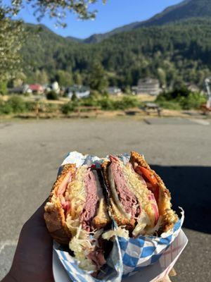 Pastrami sandwich with a view