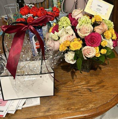 Flowers and chocolates.