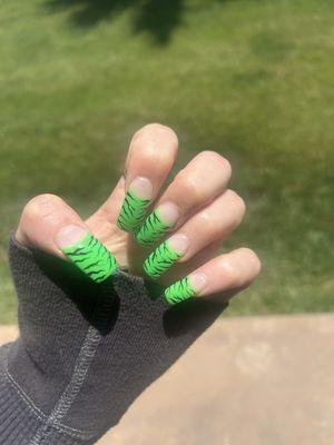 Gel acrylic, long square shape with design for $65!