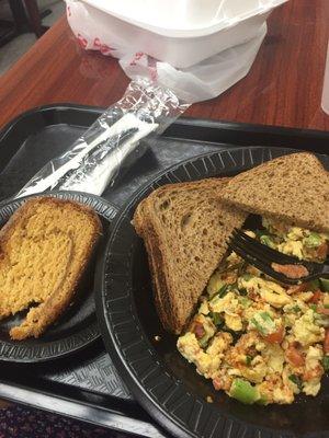 Breafast at 3:30. $2 extra is fine by me. Cake is good, but loaded with sugar