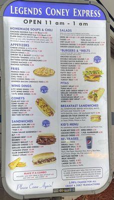 Drive through menu