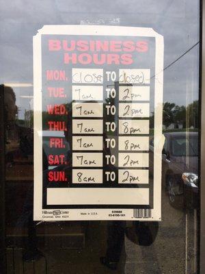 Hours as posted 4/21/2017