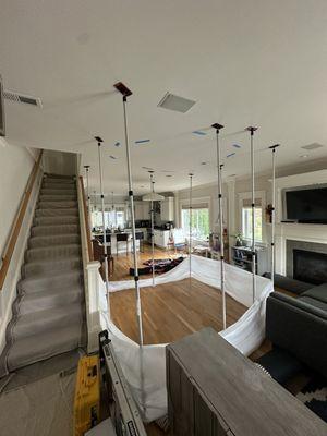 Rain got into this ceiling, so we set up a safe area to fix it. See stains or drips? Don't wait. We can help fast. #WaterDamage