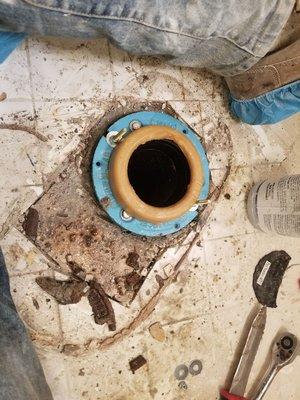 Flange replacement on main sewer line.