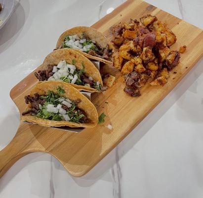 Steak tacos with our special red potatoes