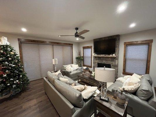 Light filtering roller shades with cassette.