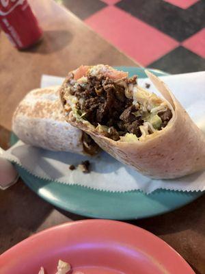 Steak burrito and nachos