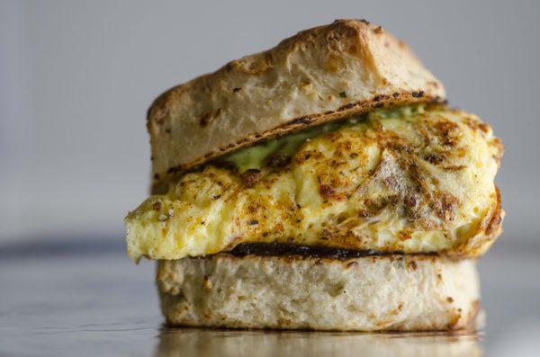 our Life Changing Biscuit Sandwich.... free range egg freshly scrambled with butter and spices atop a toasted biscuit. WOWZA.