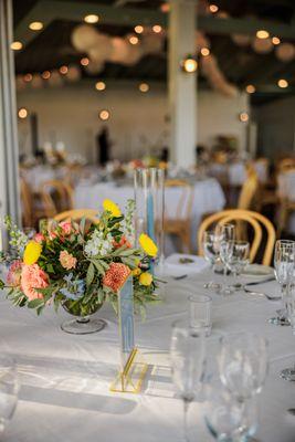 compote vase centerpiece with taper candles