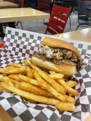 Chicken philly with fries.