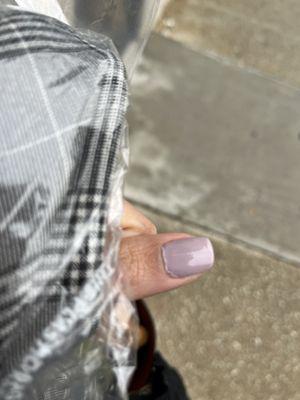 Uneven paint, did not work on my cuticles at all. What kind of manicure is that?