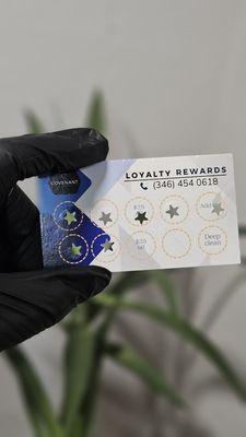 Look how our Loyalty Rewards card is already paying off! Alex has racked up $25 in discounts and has already enjoyed a complimentary extr