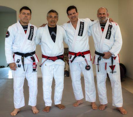Professors Jay Zeballos and Mark Armstrong along with Masters Jean Jacques Machado and Rickson Gracie.