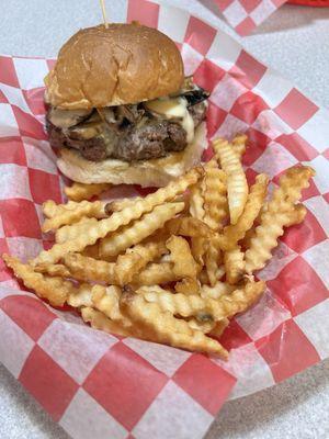 Good Mushroom & Swiss Burger, and fries too!