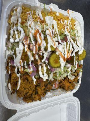 Chicken gyro rice bowl with salad