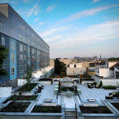 View of courtyard from 3 bedroom apartment.