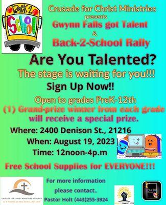 "Gwynn Falls got Talent" show & Back-2-School Rally 2023