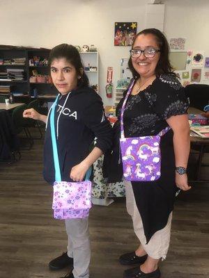 Some of our clients showing of their Sassy Bgs that they sewed.