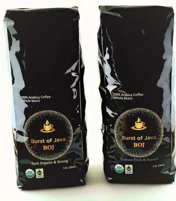 Organic Dark and Medium Dark roast Burst of Java