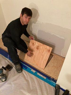 "911 Restoration of Redding" Replacing Oak Floor and Repairing Drywall