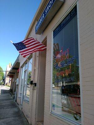 Unless it is raining the flag is always out at Mike's Barber Shop!