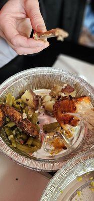 Chicken wing and drumstick with potatoes and green beans. Falls. Off. The. Bone. This was NOT the meal, just a sample.