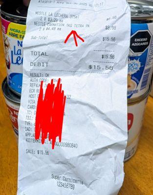 Incorrectly charged item.