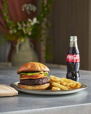 Club Room burger, fries and a Coca Cola