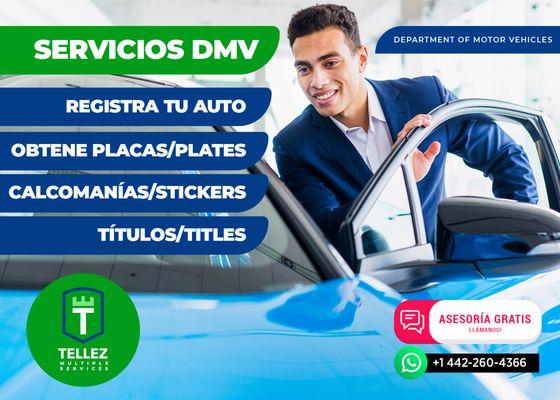 ¿Necesitas registrar tu auto, obtener placas , un título o una calcomanía?
¡Podemos ayudarte!