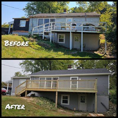 Complete Exterior Home Remodel - new roof, siding, soffit, fascia and gutters. Upgraded wooden deck with stairs