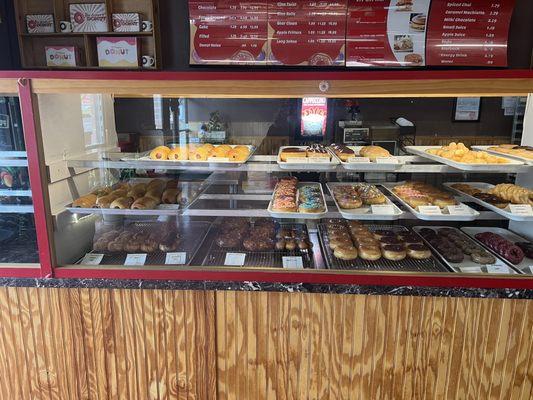 Donut display with donuts and kolaches