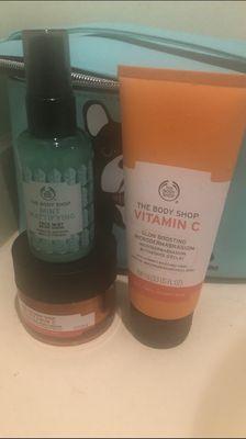Mint face mist, vitamin c microbrasion face scrub and vitamin c face moisturizer. I'm in love!