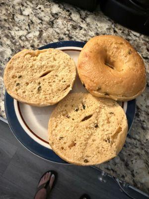 I ate my toasted bagel too quickly, these are the ones that have not been toasted. I got them sliced.