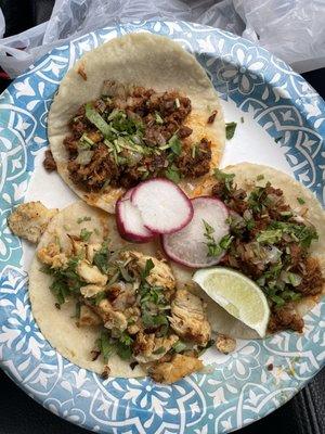 Pork and chicken street tacos.