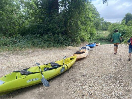 Kayaks lined up and ready to go